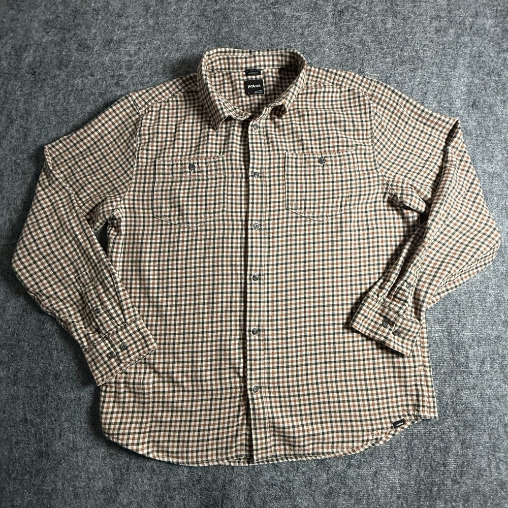 prAna Westbrook Flannel Organic Cotton Shirt Mens Large Plaid Button Up